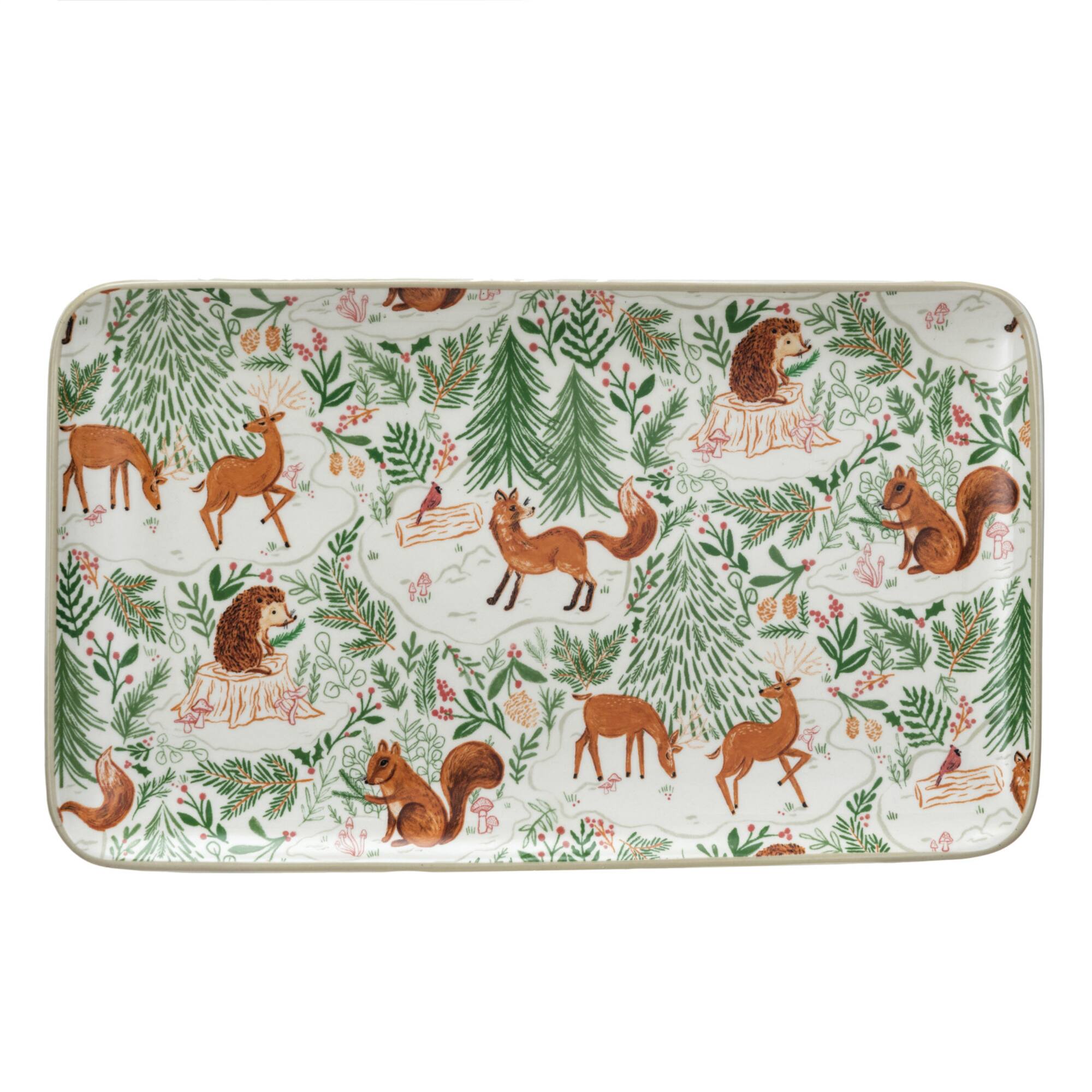 Hello Honey® 11.25" Woodland Flora & Fauna Stoneware Platter
